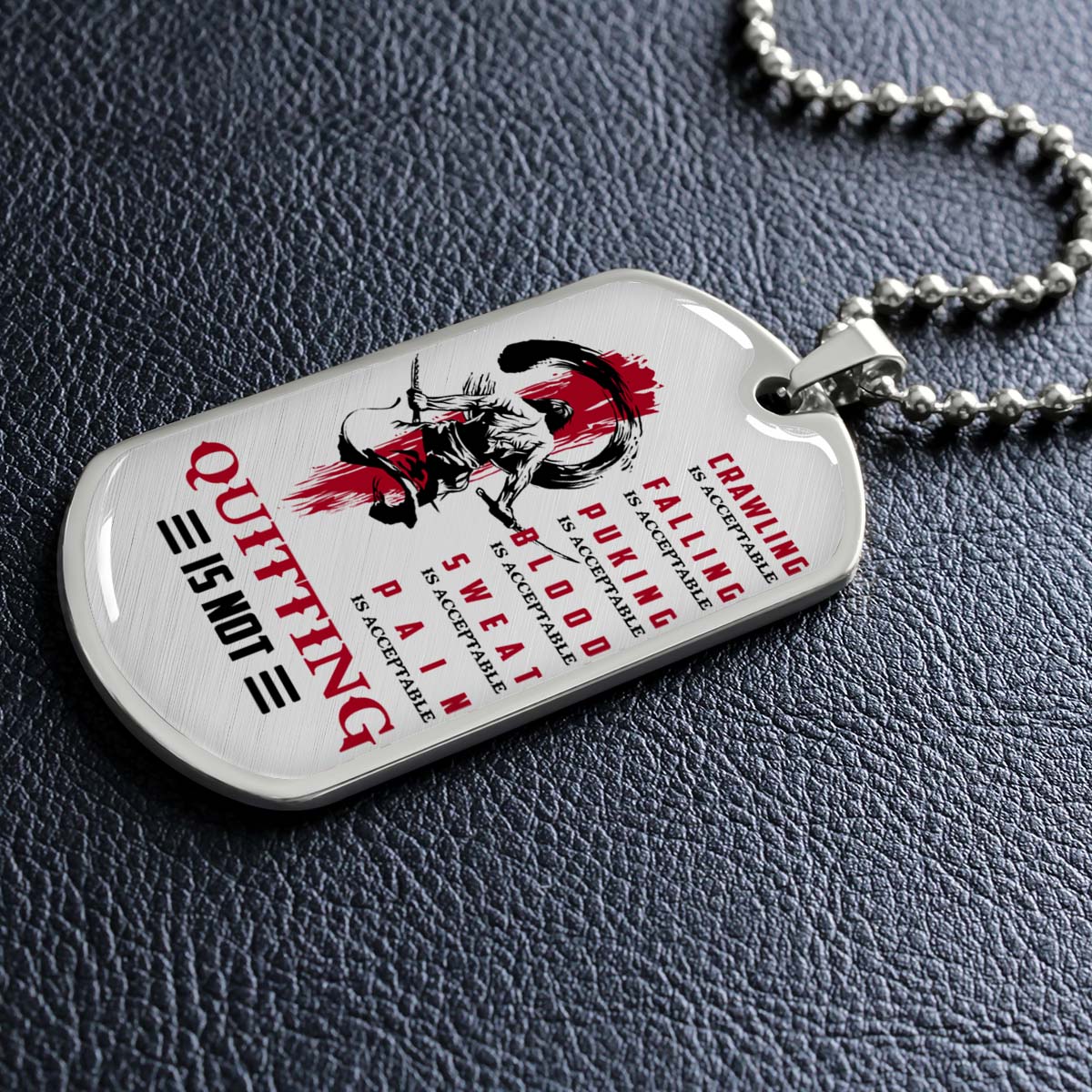 Samurai - SADL013 - Quitting Is Not - Bushido - Katana - Ronin - Miyamoto Musashi - Samurai Dog Tag - Military Ball Chain - Luxury Dog Tag