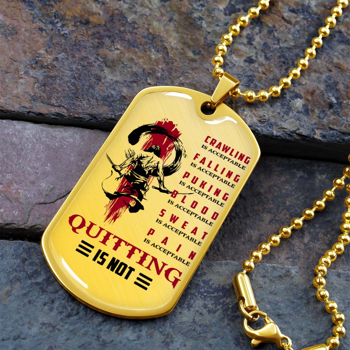 Samurai - SADL013 - Quitting Is Not - Bushido - Katana - Ronin - Miyamoto Musashi - Samurai Dog Tag - Military Ball Chain - Luxury Dog Tag
