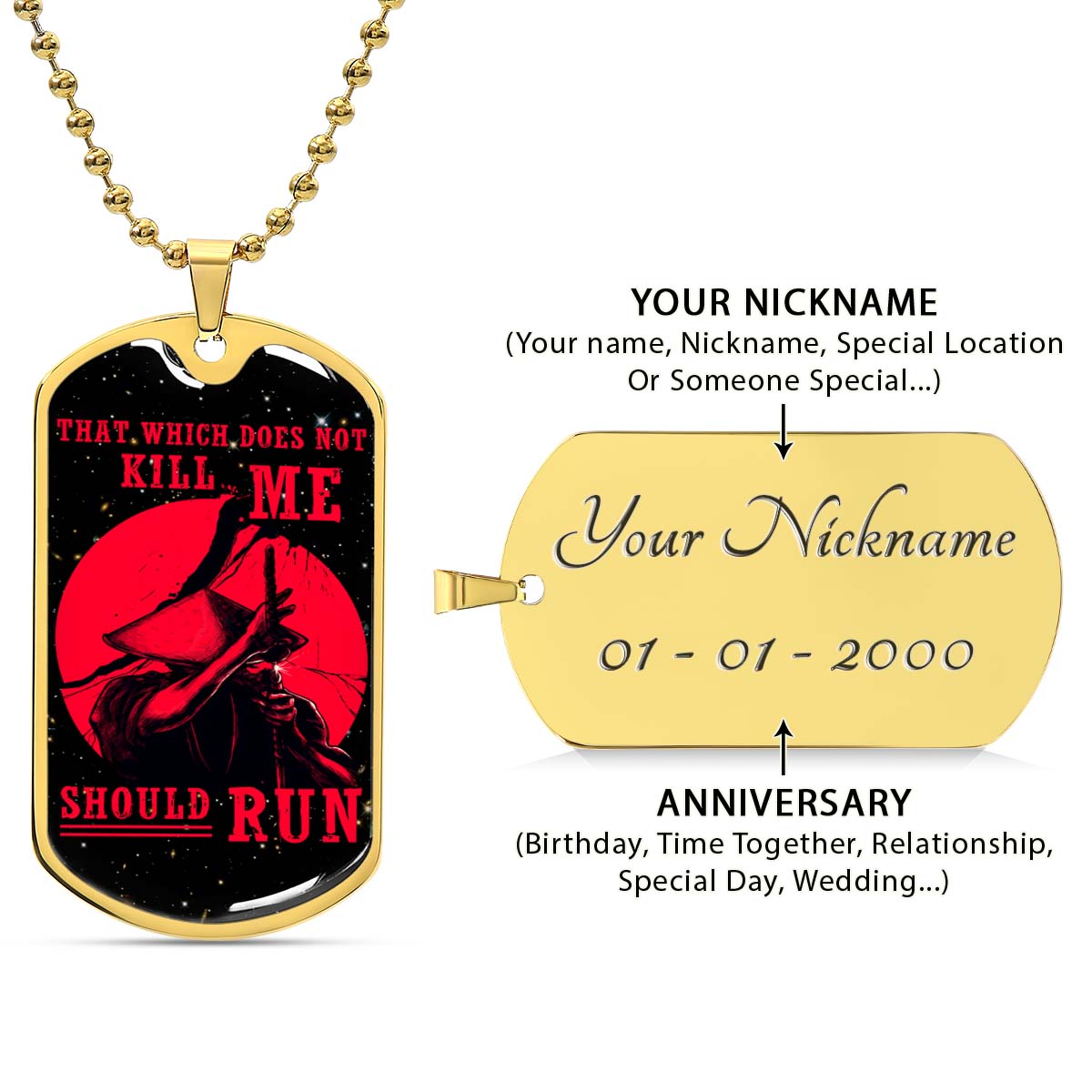 Samurai - SADL014 - That Which Does Not Kill Me - Should Run - Bushido - Katana - Ronin - Miyamoto Musashi - Samurai Dog Tag - Military Ball Chain - Luxury Dog Tag