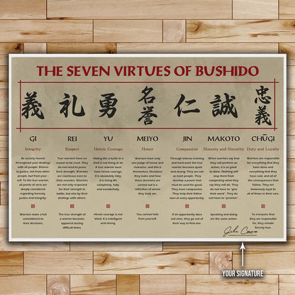 Samurai Wall Art - Samurai Poster - Samurai Canvas - The Seven Virtues Of Bushido - SA072 - Horizontal Poster - Horizontal Canvas