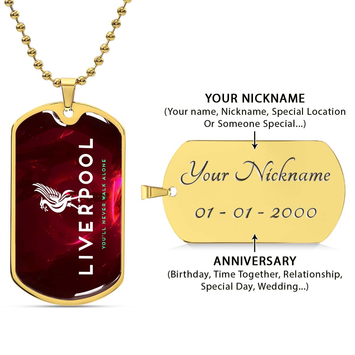Soccer - SCD007 - You Never Walk Alone - Liverpool FC - Football Club - Soccer Dog Tag - Military Ball Chain - Luxury Dog Tag