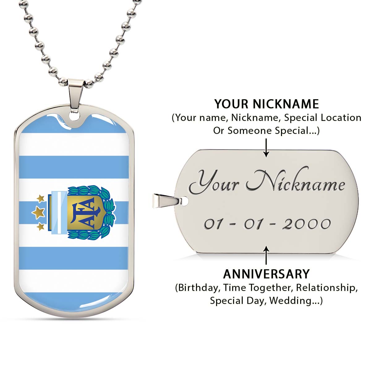 Soccer - SCD009 - Argentina - National Football Team - Soccer Dog Tag - Military Ball Chain - Luxury Dog Tag