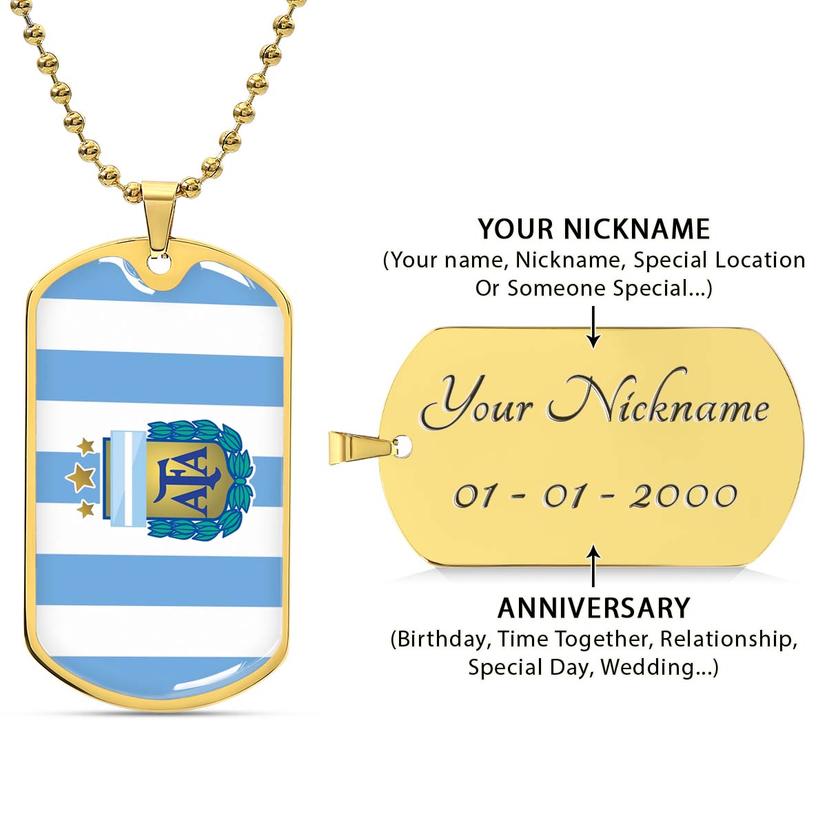 Soccer - SCD009 - Argentina - National Football Team - Soccer Dog Tag - Military Ball Chain - Luxury Dog Tag