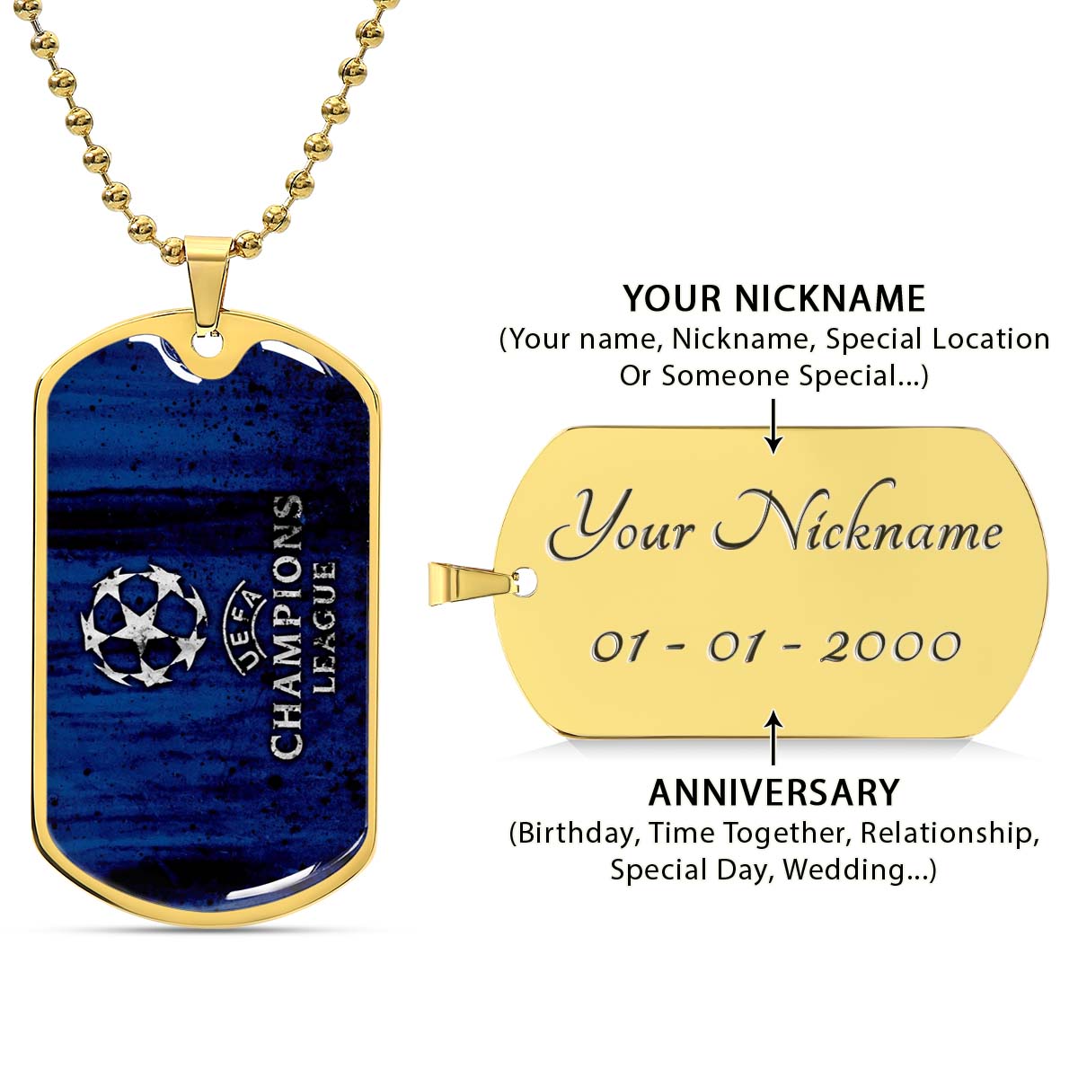 Soccer - SCD010 - UEFA Champions League - Soccer Dog Tag - Military Ball Chain - Luxury Dog Tag