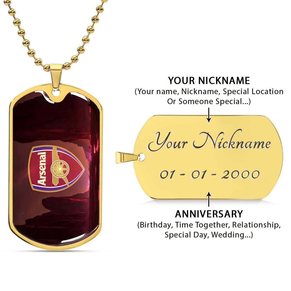 Soccer - SCD015 - Arsenal FC - Soccer Dog Tag - Military Ball Chain - Luxury Dog Tag