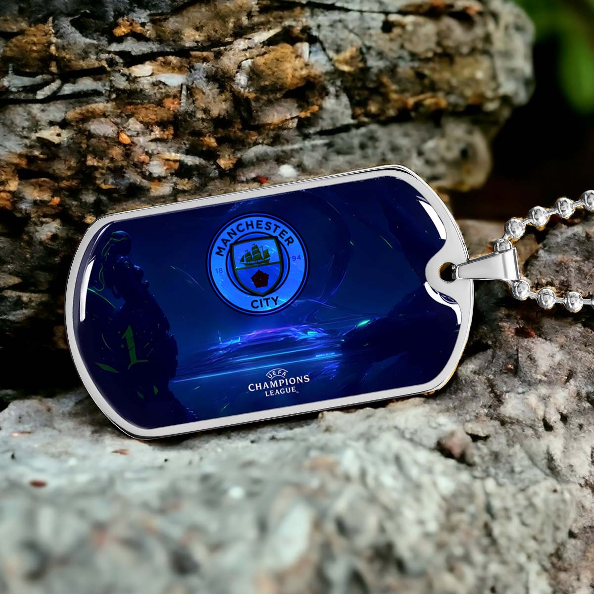 Soccer - SCD019 - Manchester City - UEFA Champions League - Soccer Dog Tag - Military Ball Chain - Luxury Dog Tag