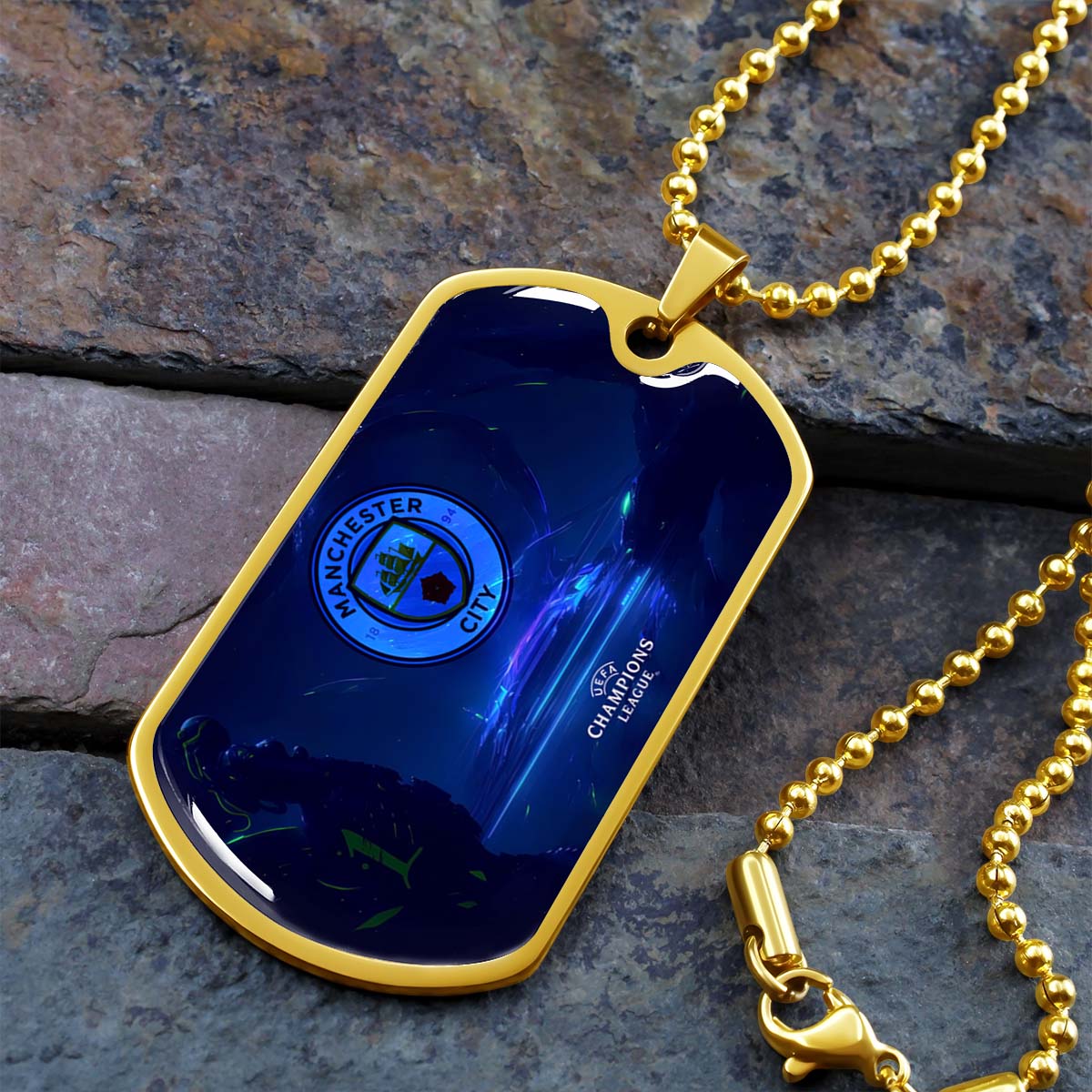 Soccer - SCD019 - Manchester City - UEFA Champions League - Soccer Dog Tag - Military Ball Chain - Luxury Dog Tag