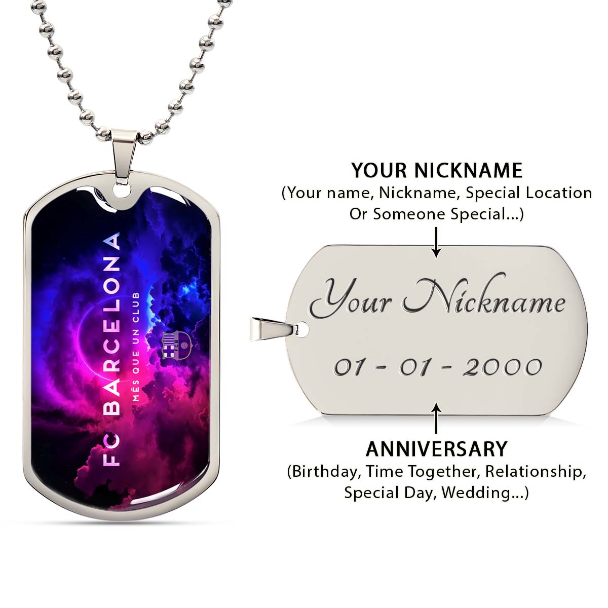 Soccer - SCD024 - FC Barcelona - FCB - Soccer Dog Tag - Military Ball Chain - Luxury Dog Tag