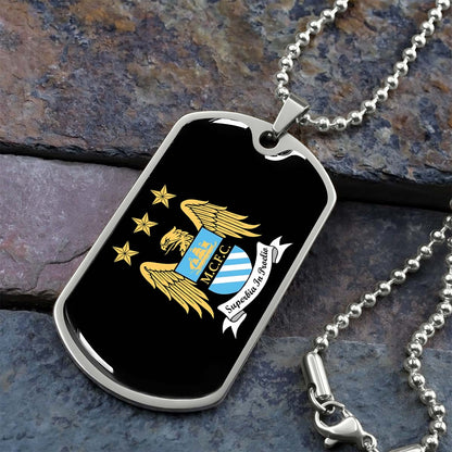 Soccer - SCD038 - Manchester City - Superbia In Proelio - Soccer Dog Tag - Military Ball Chain - Luxury Dog Tag