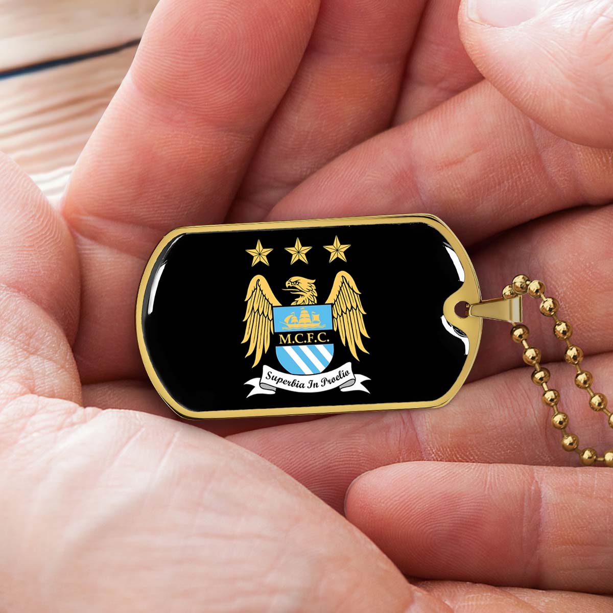 Soccer - SCD038 - Manchester City - Superbia In Proelio - Soccer Dog Tag - Military Ball Chain - Luxury Dog Tag