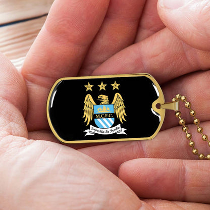 Soccer - SCD038 - Manchester City - Superbia In Proelio - Soccer Dog Tag - Military Ball Chain - Luxury Dog Tag