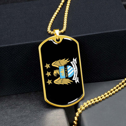 Soccer - SCD038 - Manchester City - Superbia In Proelio - Soccer Dog Tag - Military Ball Chain - Luxury Dog Tag