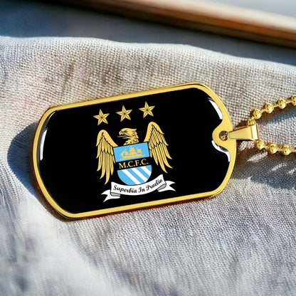 Soccer - SCD038 - Manchester City - Superbia In Proelio - Soccer Dog Tag - Military Ball Chain - Luxury Dog Tag