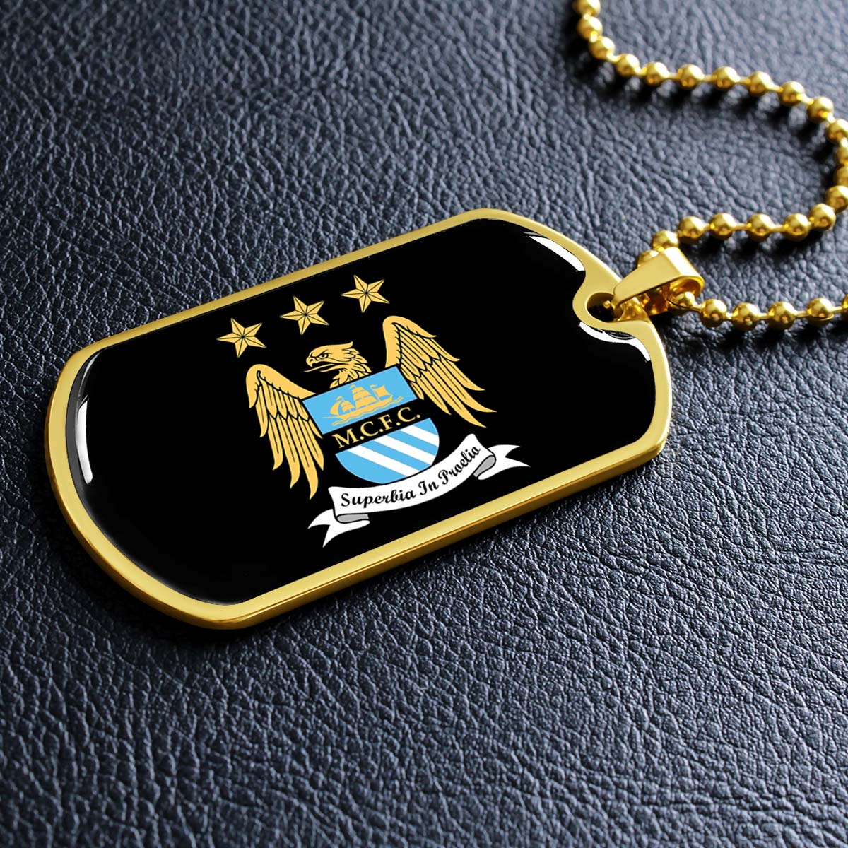 Soccer - SCD038 - Manchester City - Superbia In Proelio - Soccer Dog Tag - Military Ball Chain - Luxury Dog Tag