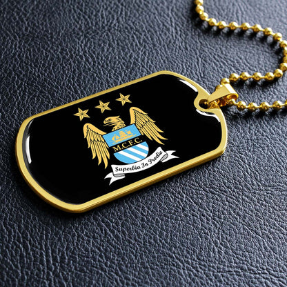 Soccer - SCD038 - Manchester City - Superbia In Proelio - Soccer Dog Tag - Military Ball Chain - Luxury Dog Tag
