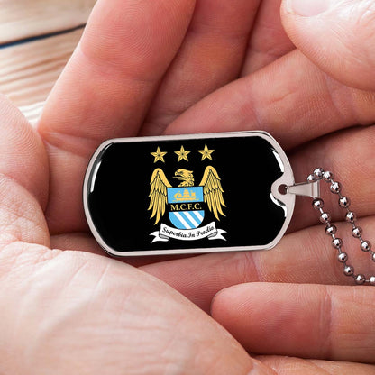 Soccer - SCD038 - Manchester City - Superbia In Proelio - Soccer Dog Tag - Military Ball Chain - Luxury Dog Tag
