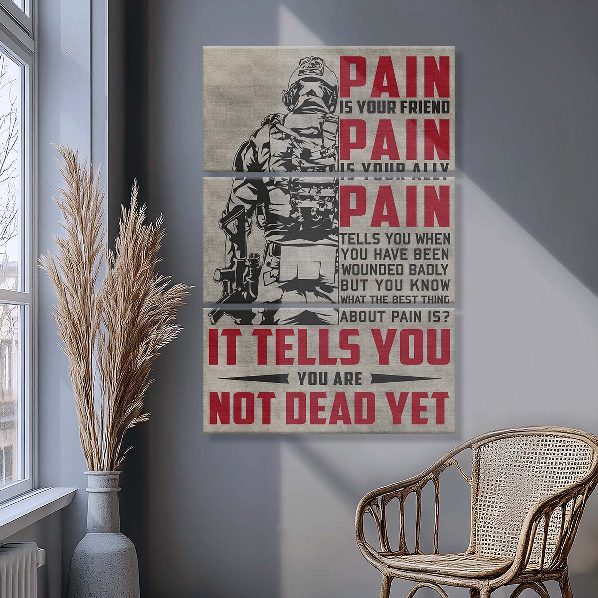 Soldier - 3 Piece Wall Art - SD017 - PAIN - You Are Not Dead Yet - Army - Marine - Soldier Canvas