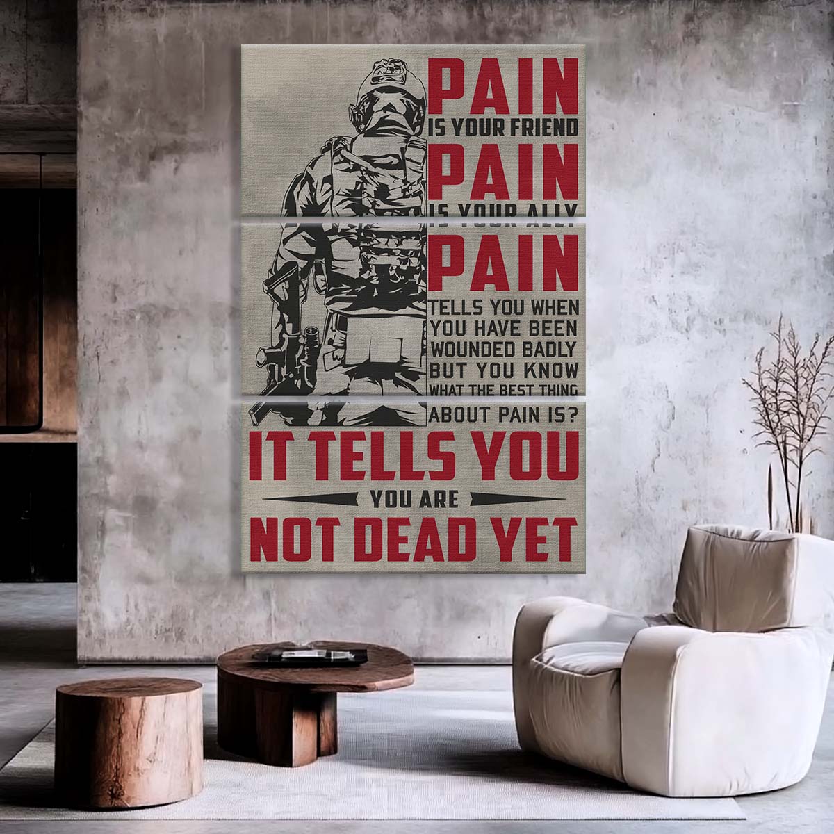 Soldier - 3 Piece Wall Art - SD017 - PAIN - You Are Not Dead Yet - Army - Marine - Soldier Canvas