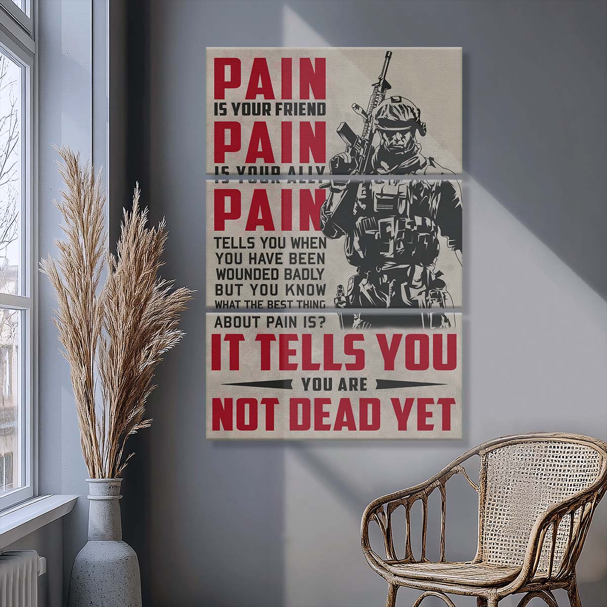 Soldier - 3 Piece Wall Art - SD033 - PAIN - You Are Not Dead Yet - Army - Marine - Soldier Canvas