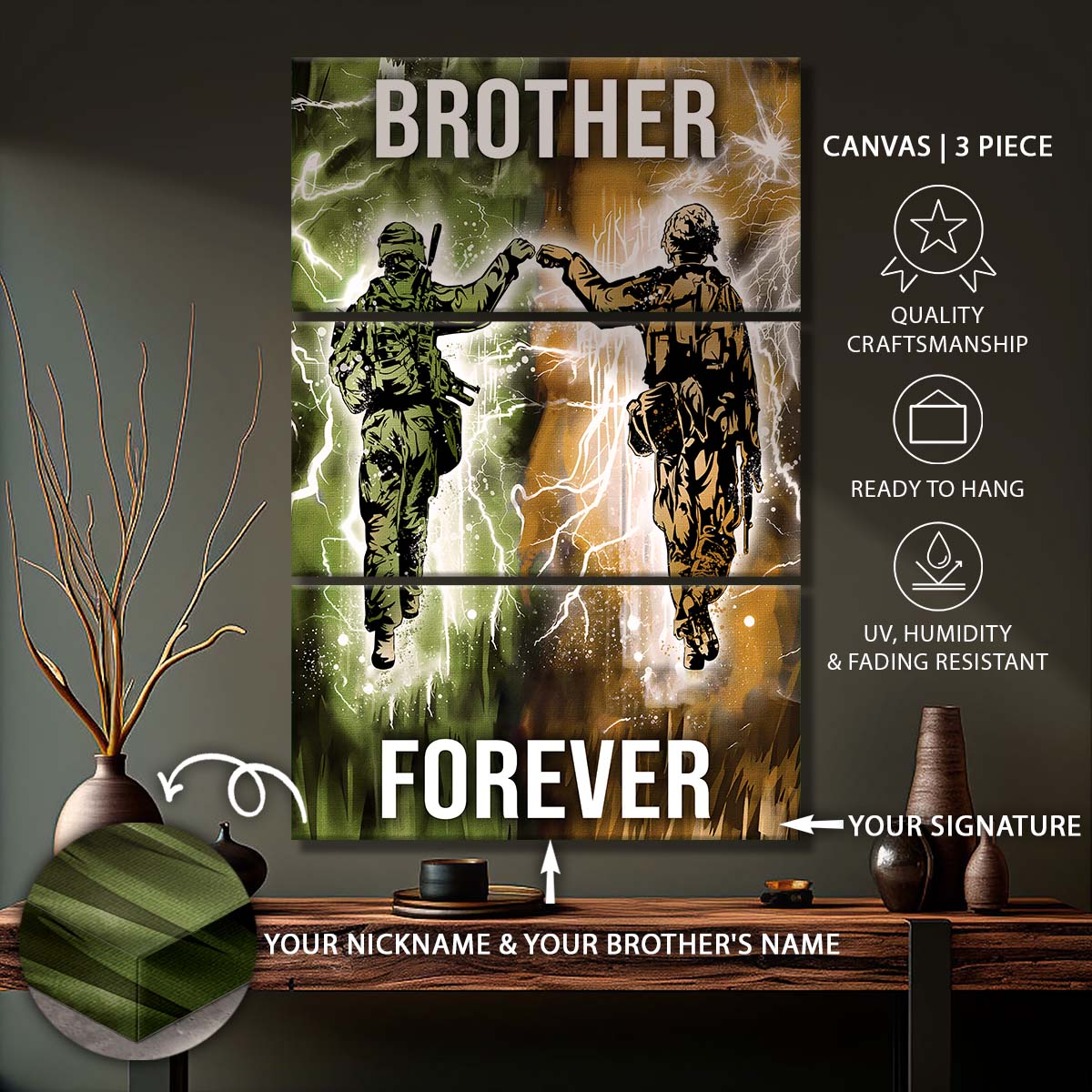 Soldier - 3 Piece Wall Art - SD043 - Brother Forever - Army - Marine - Soldier Canvas