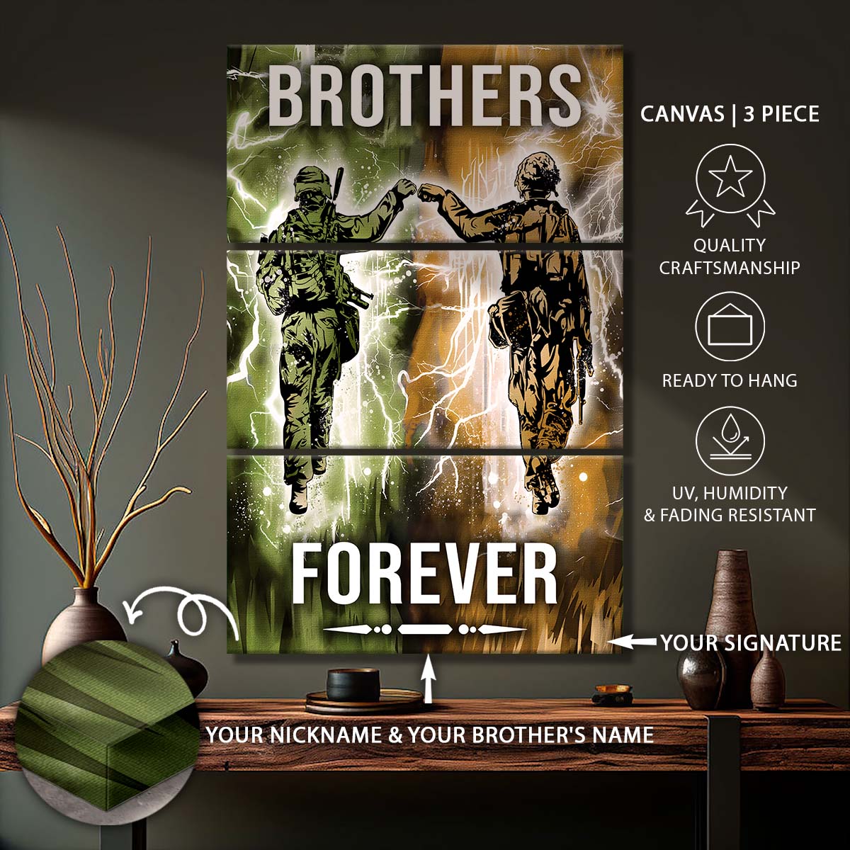 Soldier - 3 Piece Wall Art - SD044 - Brothers Forever - Army - Marine - Soldier Canvas
