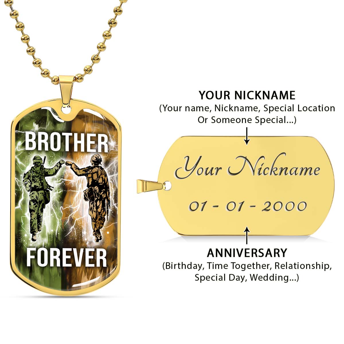 Soldier - SDDL001 - Brother Forever - Army - Marine - Soldier Dog Tag - Military Ball Chain - Luxury Dog Tag