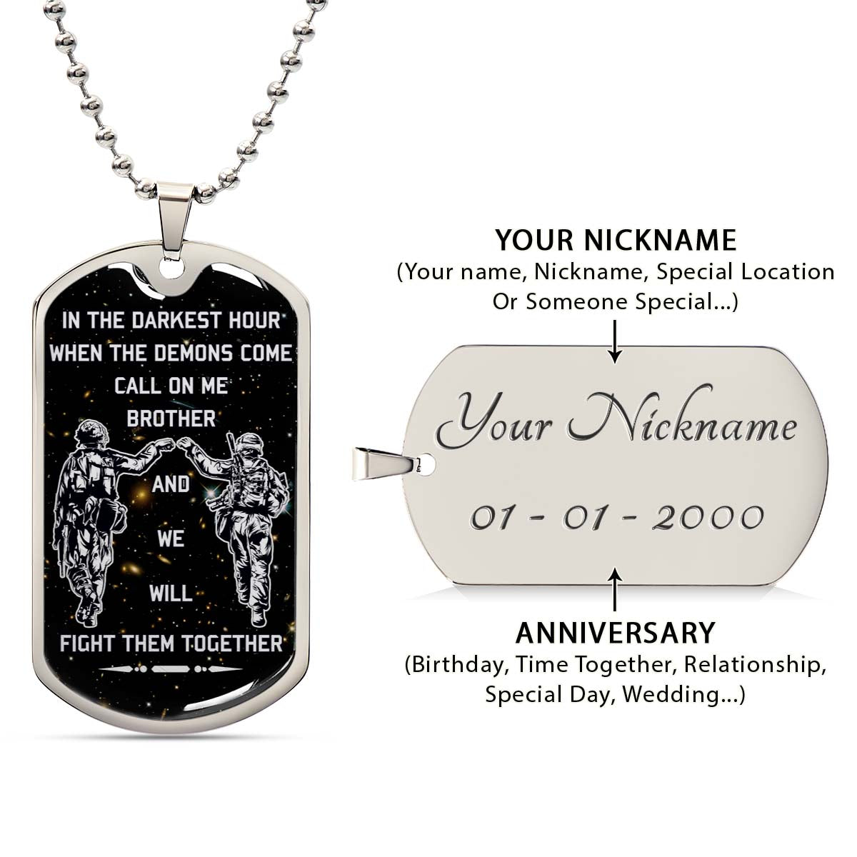 Soldier - SDDL002 - Call On Me Brother - Army - Marine - Soldier Dog Tag - Military Ball Chain - Luxury Dog Tag