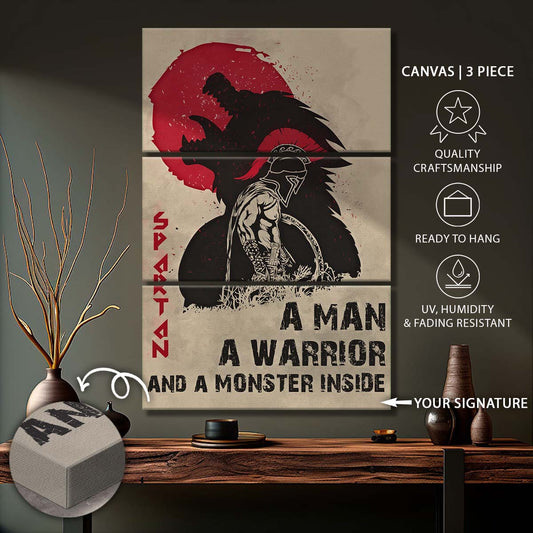 Spartan Warrior - 3 Piece Wall Art - WA001 - A Monster Inside - Sparta - Leonidas - Gladiator - Spartan Warrior Canvas