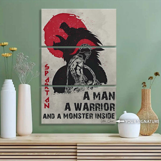 Spartan Warrior - 3 Piece Wall Art - WA001 - A Monster Inside - Sparta - Leonidas - Gladiator - Spartan Warrior Canvas