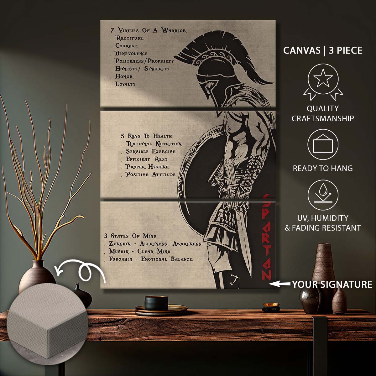 Spartan Warrior - 3 Piece Wall Art - WA002 - 753 Code - Sparta - Leonidas - Gladiator - Spartan Warrior Canvas