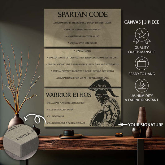 Spartan Warrior - 3 Piece Wall Art - WA039 - Spartan Code - Warrior Ethos - Sparta - Leonidas - Gladiator - Spartan Warrior Canvas