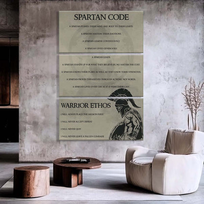 Spartan Warrior - 3 Piece Wall Art - WA039 - Spartan Code - Warrior Ethos - Sparta - Leonidas - Gladiator - Spartan Warrior Canvas