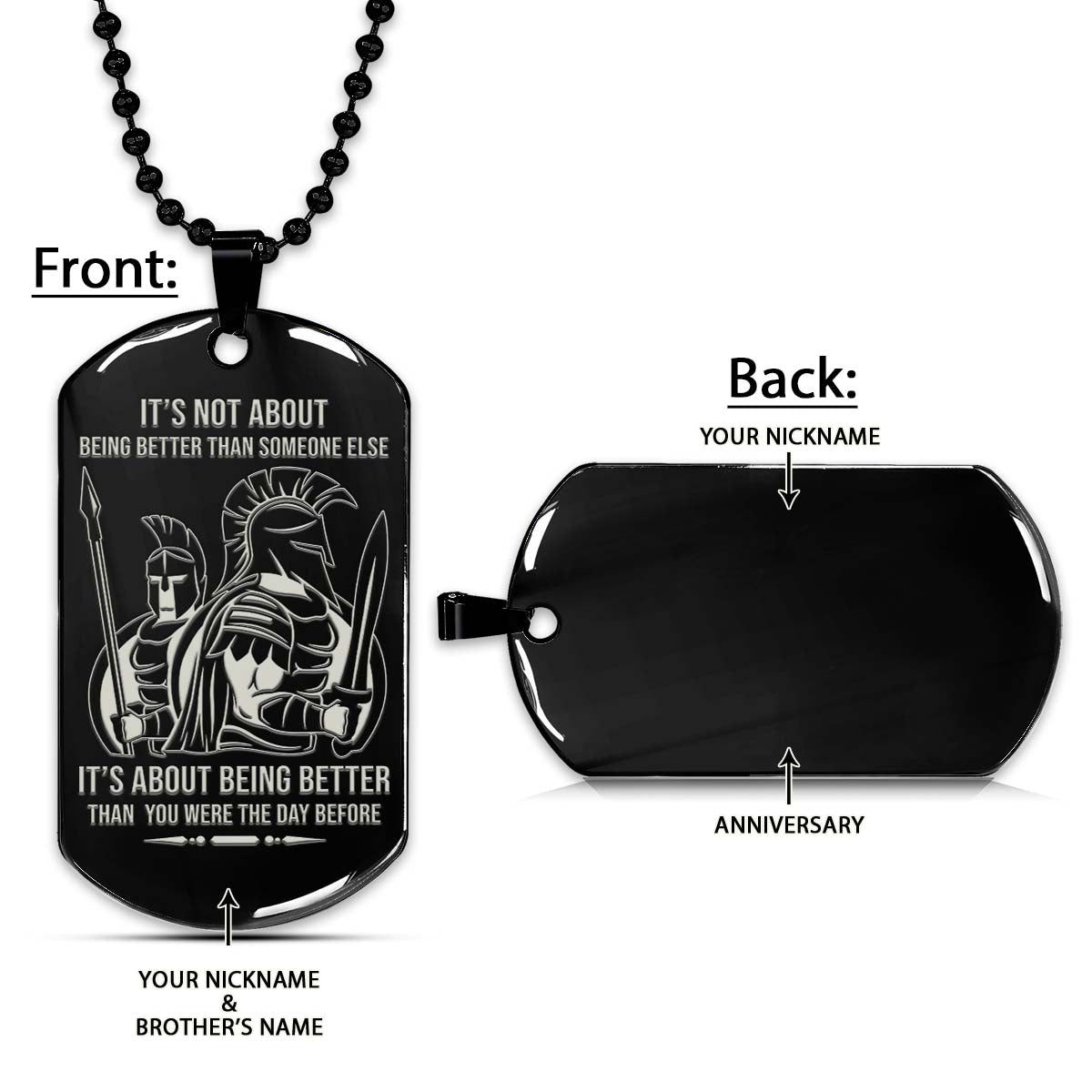 Spartan Dog Tag - It's About Being Better Than You Were The Day Before - Spartan Warrior - Sparta - Leonidas - Gladiator - Spartan Necklace - Engrave Dog Tag