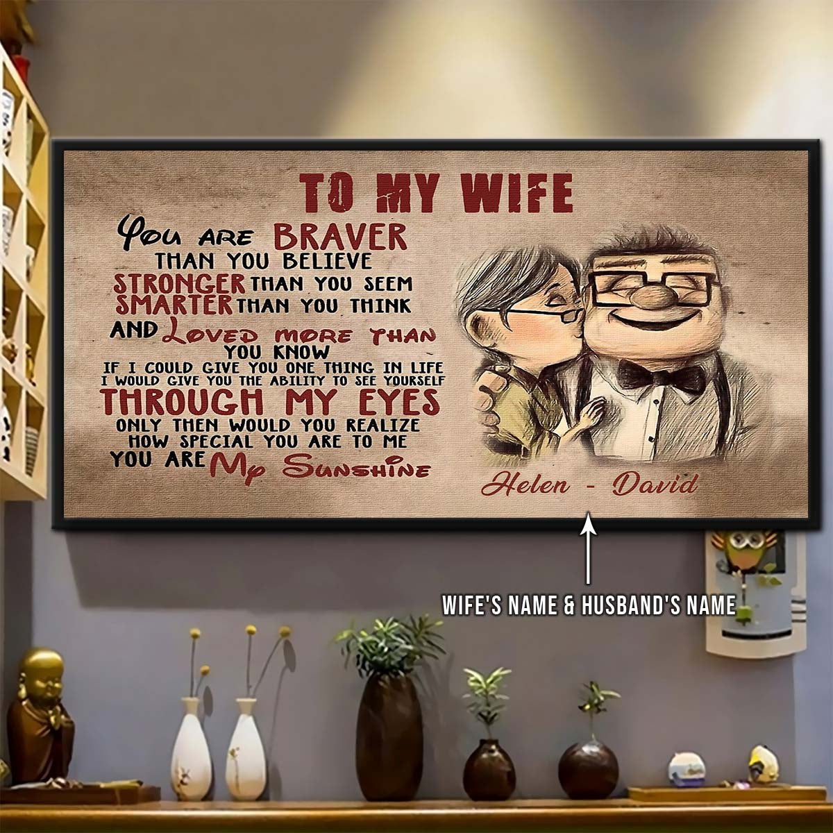 UP005 - To My Wife - Braver - Stronger - Smarter - Loved - Carl & Ellie - Up (2009 film) - Horizontal Poster - Horizontal Canvas - Carl & Ellie Poster