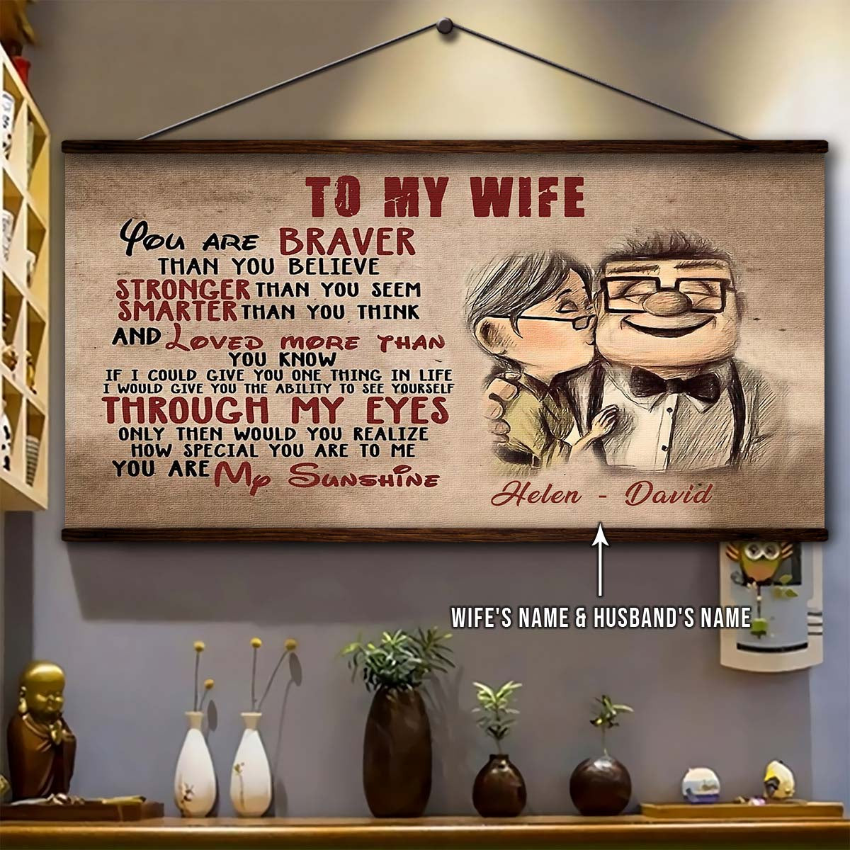 UP005 - To My Wife - Braver - Stronger - Smarter - Loved - Carl & Ellie - Up (2009 film) - Horizontal Poster - Horizontal Canvas - Carl & Ellie Poster