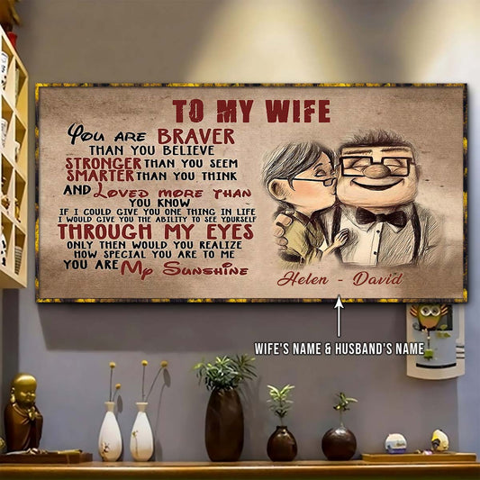 UP005 - To My Wife - Braver - Stronger - Smarter - Loved - Carl & Ellie - Up (2009 film) - Horizontal Poster - Horizontal Canvas - Carl & Ellie Poster
