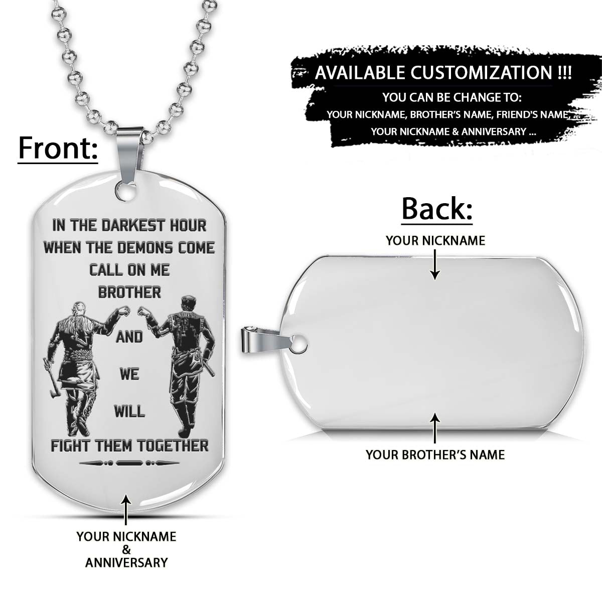 Viking Dog Tag - Call On Me Brother - Ragnar Lothbrok - Floki - Valhalla - Norse Mythology - Scandinavian - Viking Necklace - Engrave Dog Tag