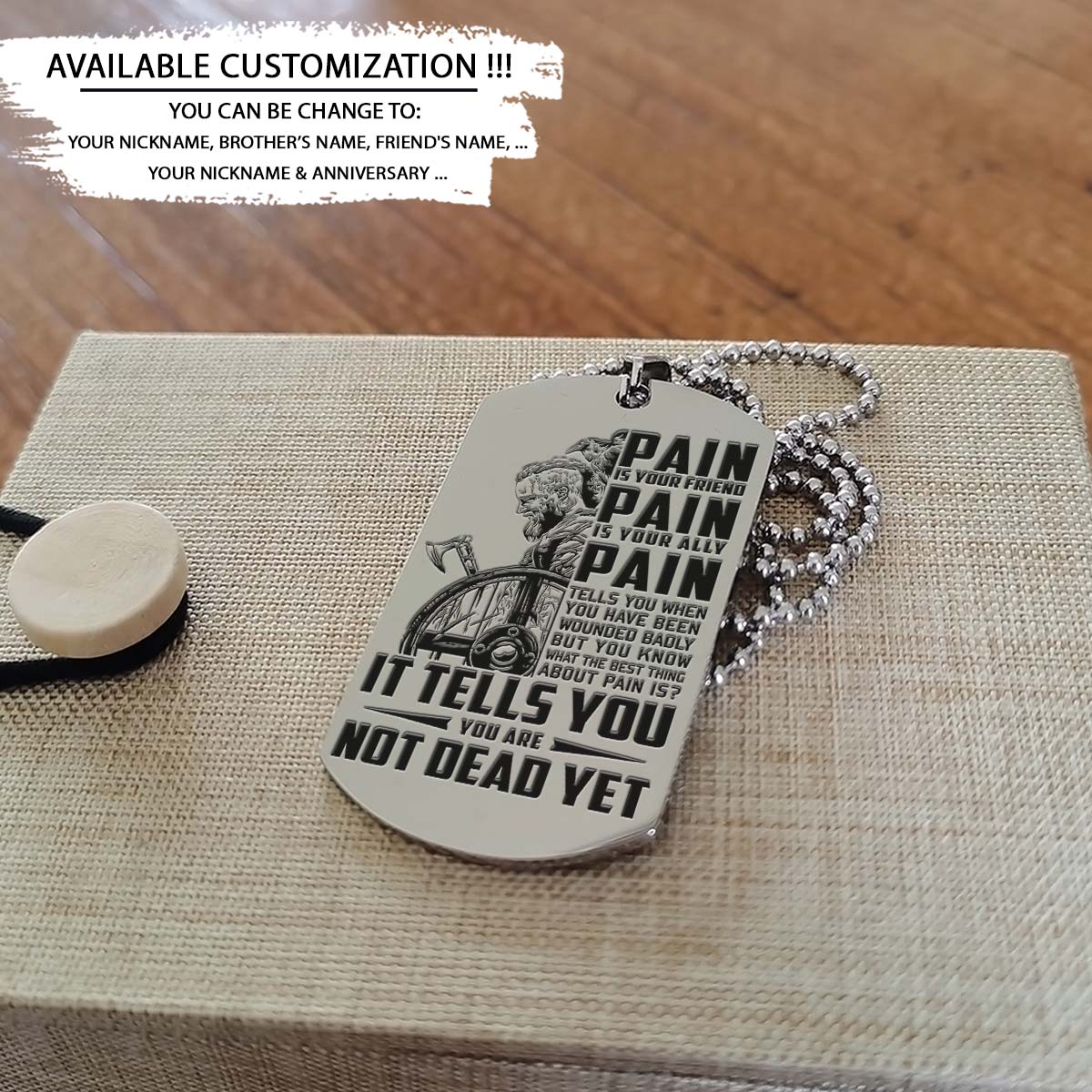 Viking Dog Tag - PAIN - You Are Not Dead Yet - Ragnar Lothbrok - Valhalla - Norse Mythology - Scandinavian - Viking Necklace - Engrave Dog Tag
