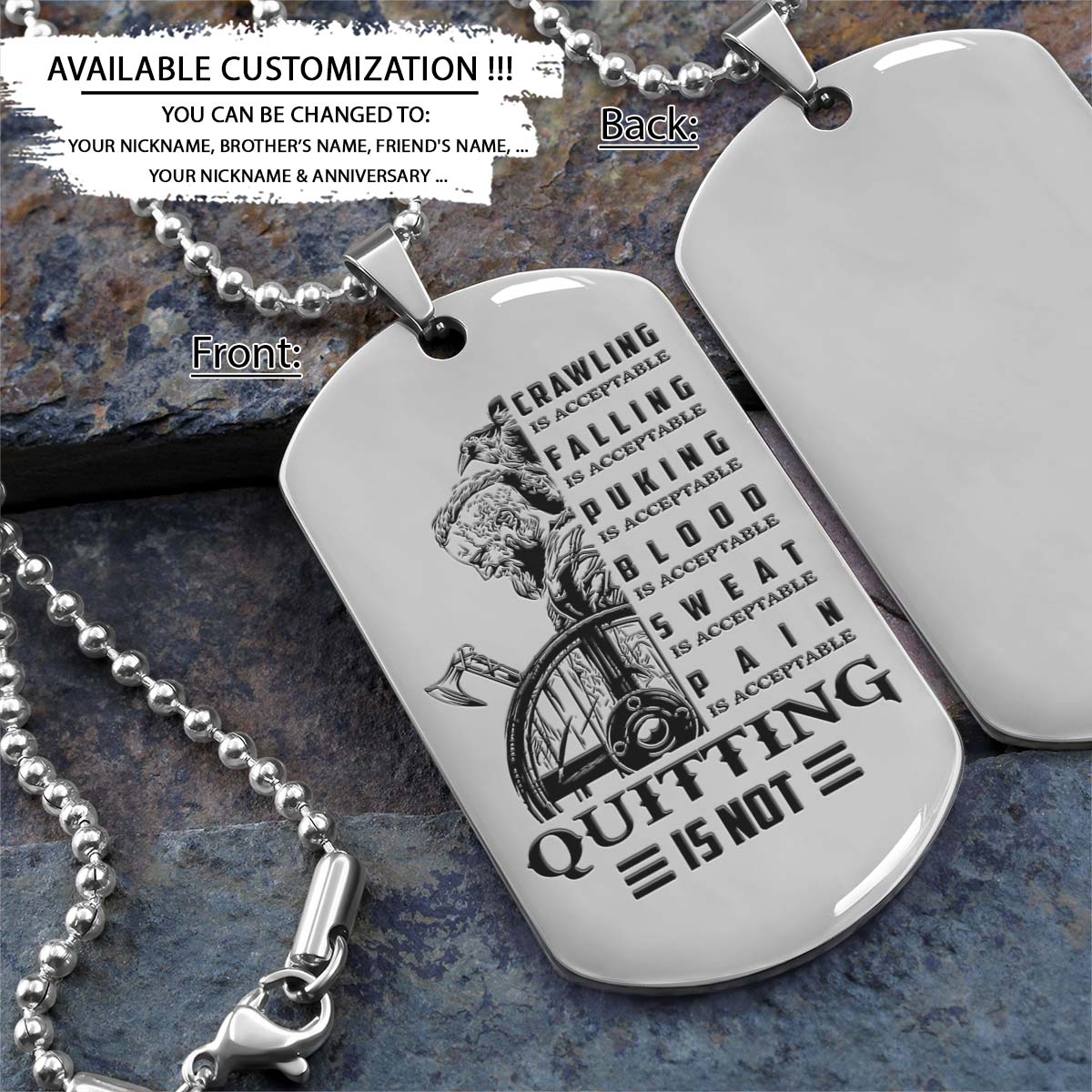 Viking Dog Tag - Quitting Is Not - Ragnar Lothbrok - Valhalla - Norse Mythology - Scandinavian - Viking Necklace - Engrave Dog Tag