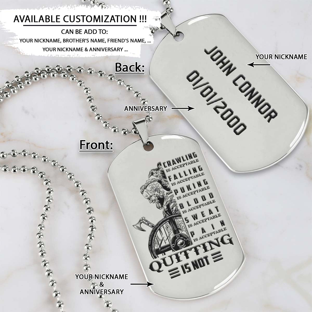 Viking Dog Tag - Quitting Is Not - Ragnar Lothbrok - Valhalla - Norse Mythology - Scandinavian - Viking Necklace - Engrave Dog Tag
