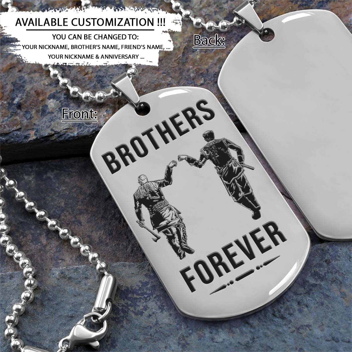 Viking Dog Tag - Brothers Forever - Ragnar Lothbrok - Floki - Valhalla - Norse Mythology - Scandinavian - Viking Necklace - Engrave Dog Tag