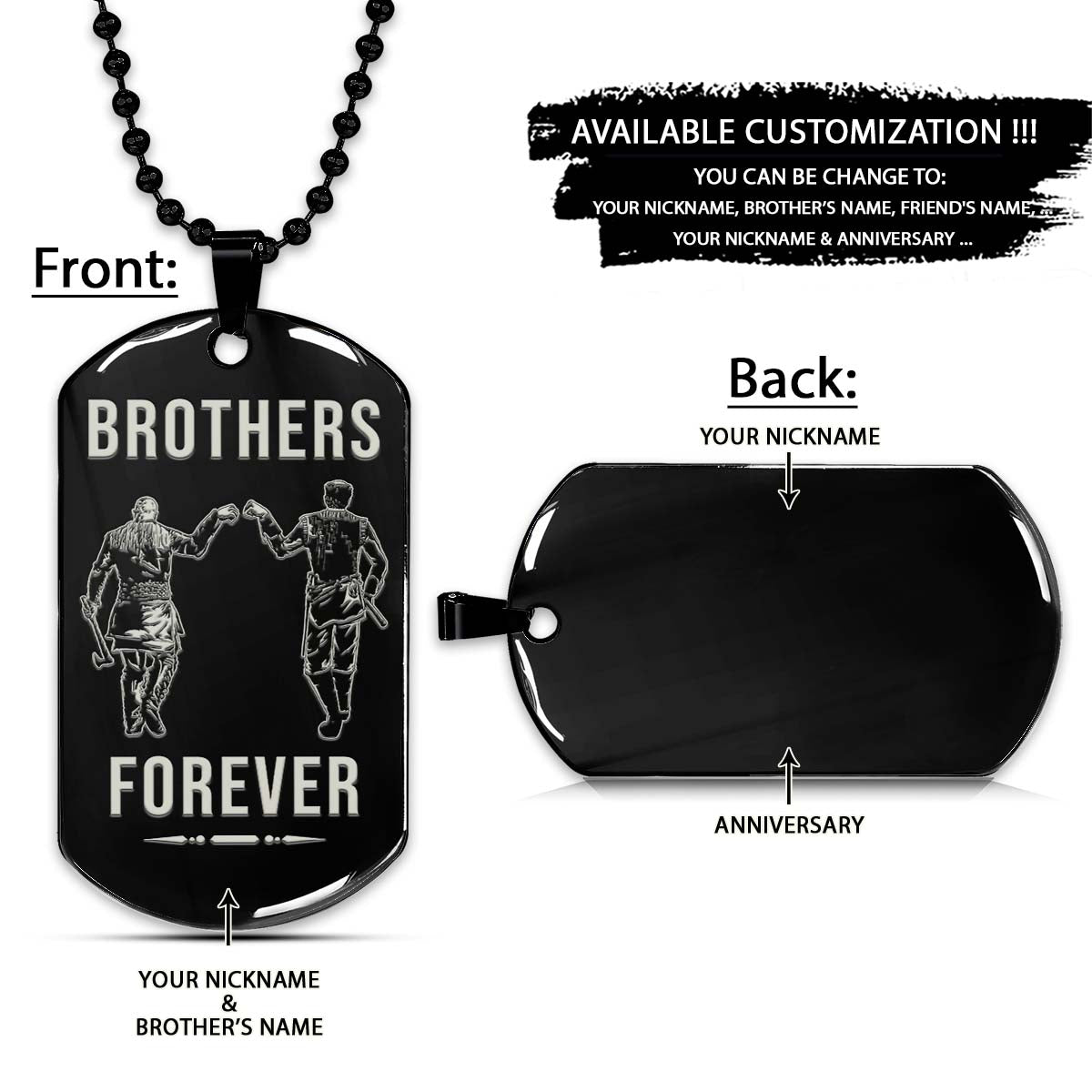 Viking Dog Tag - Brothers Forever - Ragnar Lothbrok - Floki - Valhalla - Norse Mythology - Scandinavian - Viking Necklace - Engrave Dog Tag