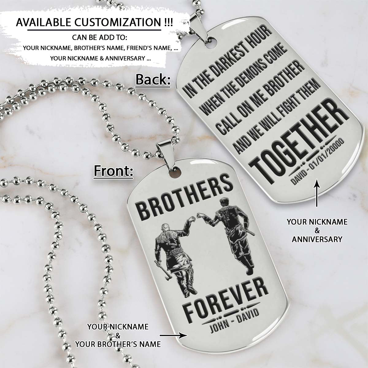 viking dog tag - brothers forever - call on me brother - ragnar lothbrok - floki - valhalla - norse mythology - scandinavian - viking necklace - engrave dog tag