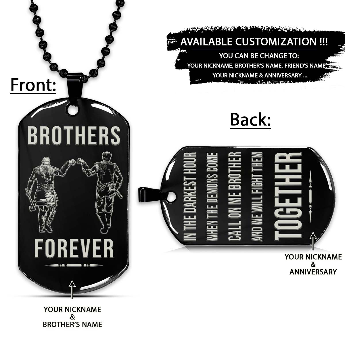 viking dog tag - brothers forever - call on me brother - ragnar lothbrok - floki - valhalla - norse mythology - scandinavian - viking necklace - engrave dog tag
