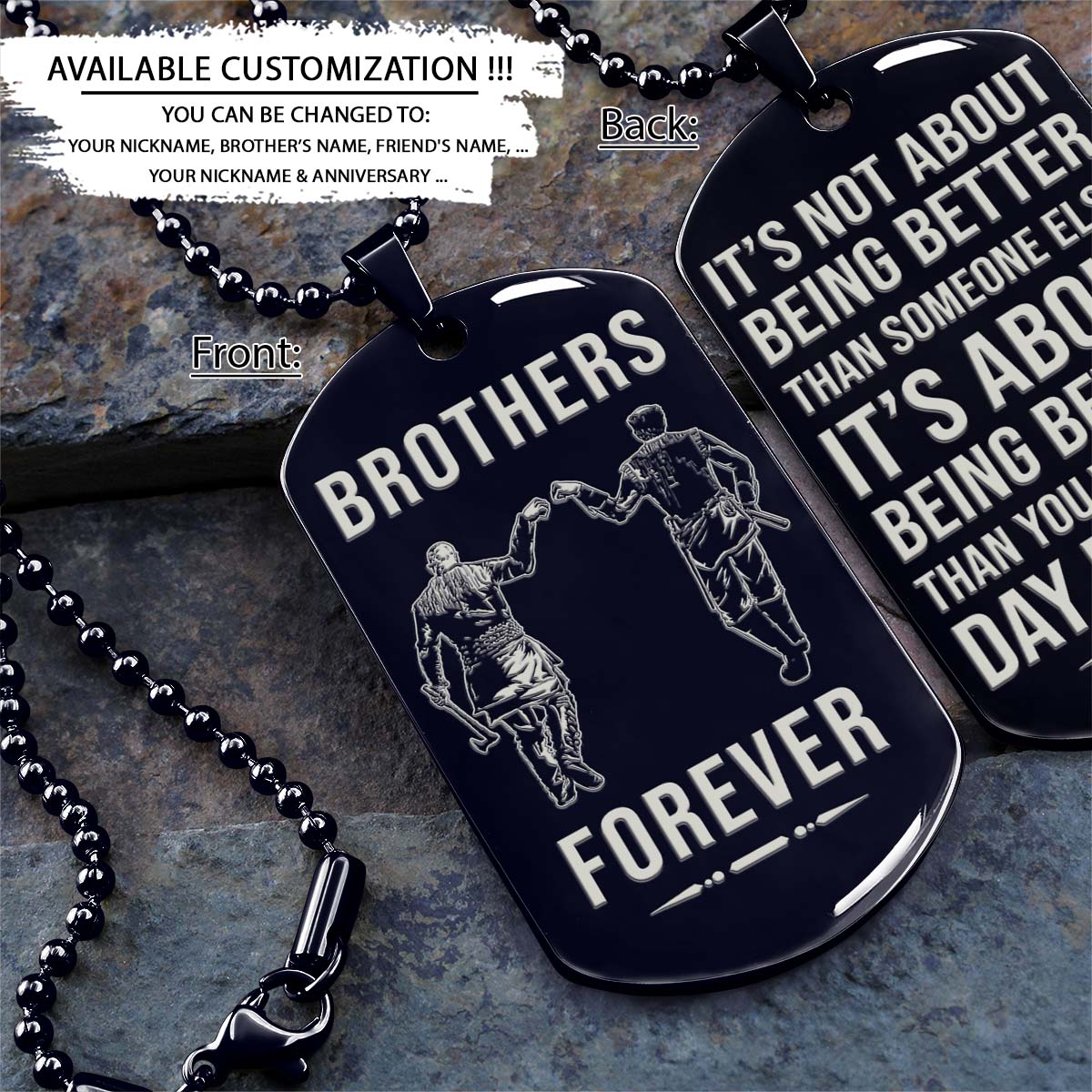 Viking Dog Tag - Brothers Forever - It's About Being Better Than You Were The Day Before - Ragnar Lothbrok - Floki - Valhalla - Norse Mythology - Scandinavian - Viking Necklace - Engrave Dog Tag