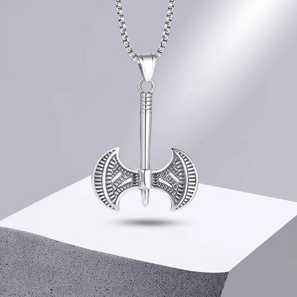 Viking - Gothic Viking Men Axe Necklace, Retro Nordic Almut Stainless Steel Pendant, Chunky Punk Boy Neck Collar
