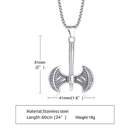 Viking - Gothic Viking Men Axe Necklace, Retro Nordic Almut Stainless Steel Pendant, Chunky Punk Boy Neck Collar