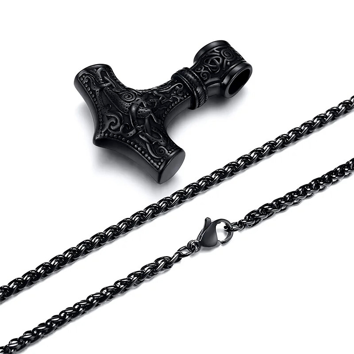 Viking - Men's Vintage Retro Norse Viking Necklaces, Rock Punk Thor Mjolnir Hammer Pendant,Scandinavian Nodic Amulet Rune Jewelry
