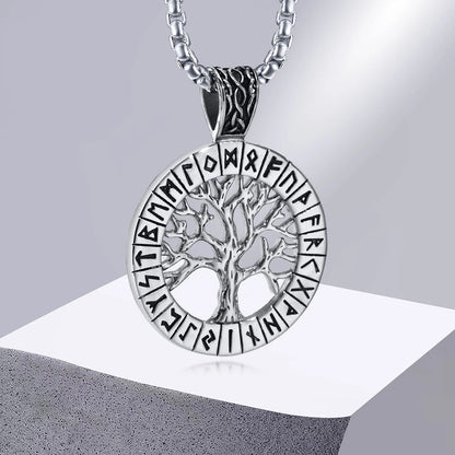 Viking - Rock Punk Men Norse Viking Necklaces Mythology Runes Amulet Jewelry, Stainless Steel The Tree Of Life Pendant Collar