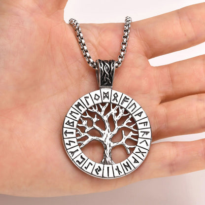 Viking - Rock Punk Men Norse Viking Necklaces Mythology Runes Amulet Jewelry, Stainless Steel The Tree Of Life Pendant Collar